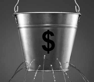 leaking pool water in bucket with dollar sign